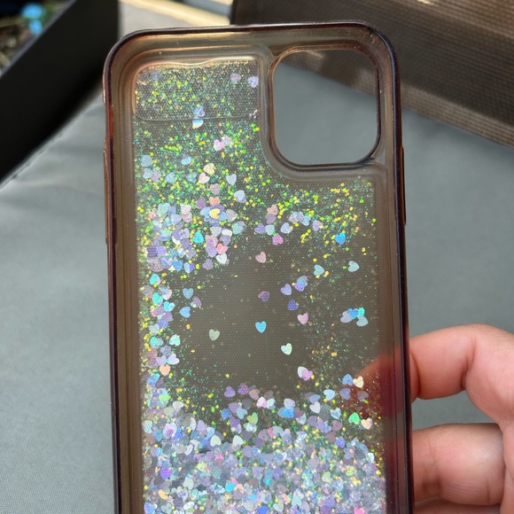 iPhone 11 case clear transparent floating waterfall glitter shiny silver hearts - Picture 4 of 4